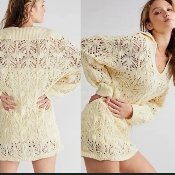 Free People Elton Crochet Knit Dress Size Oversized XS